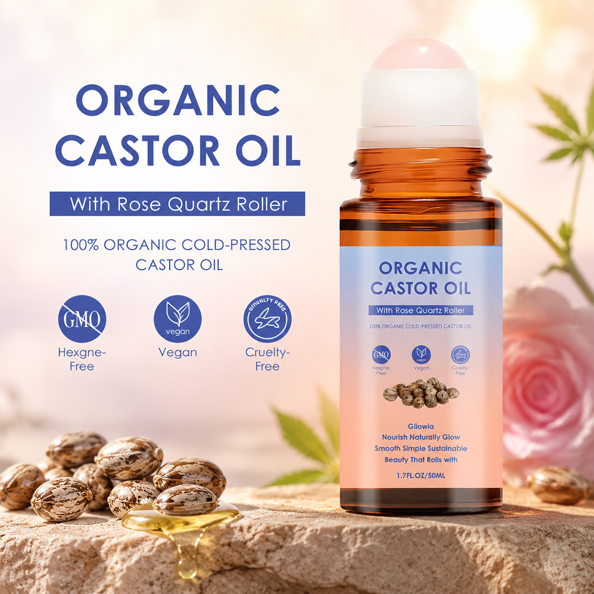 유기농 캐스터 오일 로즈 쿼츠 롤러볼, 100% 순수  - Castor Oil Cold Press 리뷰 및 가격